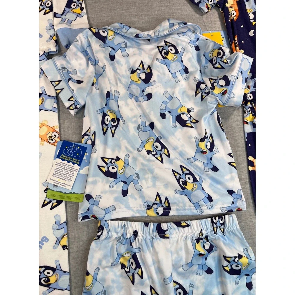 Bluey Toddler Pajamas 3 Set Bundle 2T Blue White Navy Cotton Viscose NWT 6pc